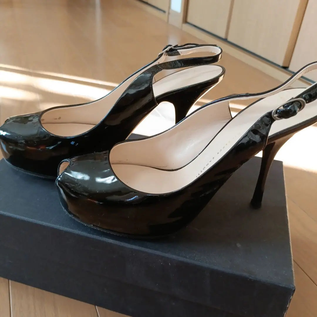 Giuseppe Zanotti Black Enamel with Open Toe High Heel Bag