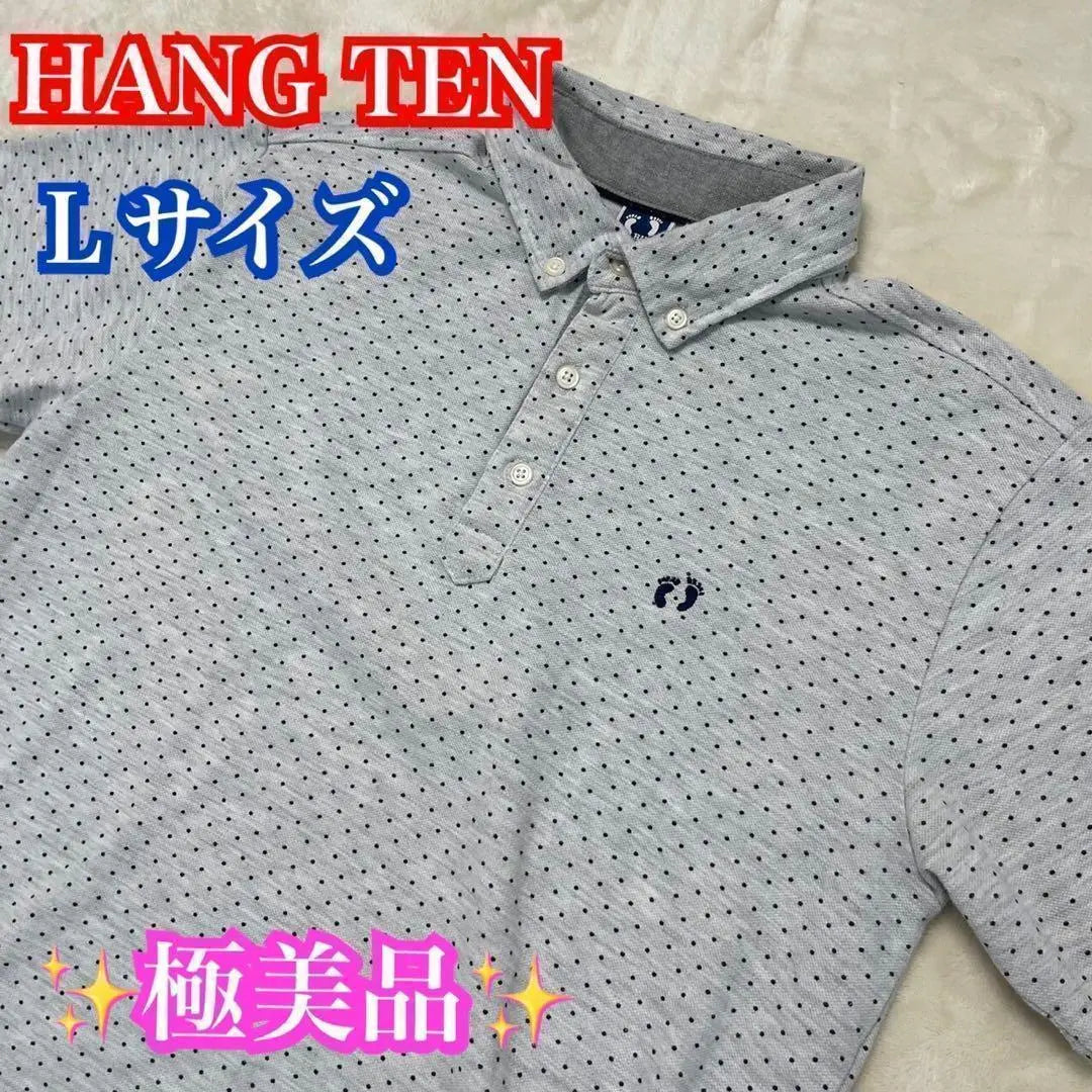 Polo Hang Ten para hombre, estampado de lunares, gris, talla L, buen estado ✨