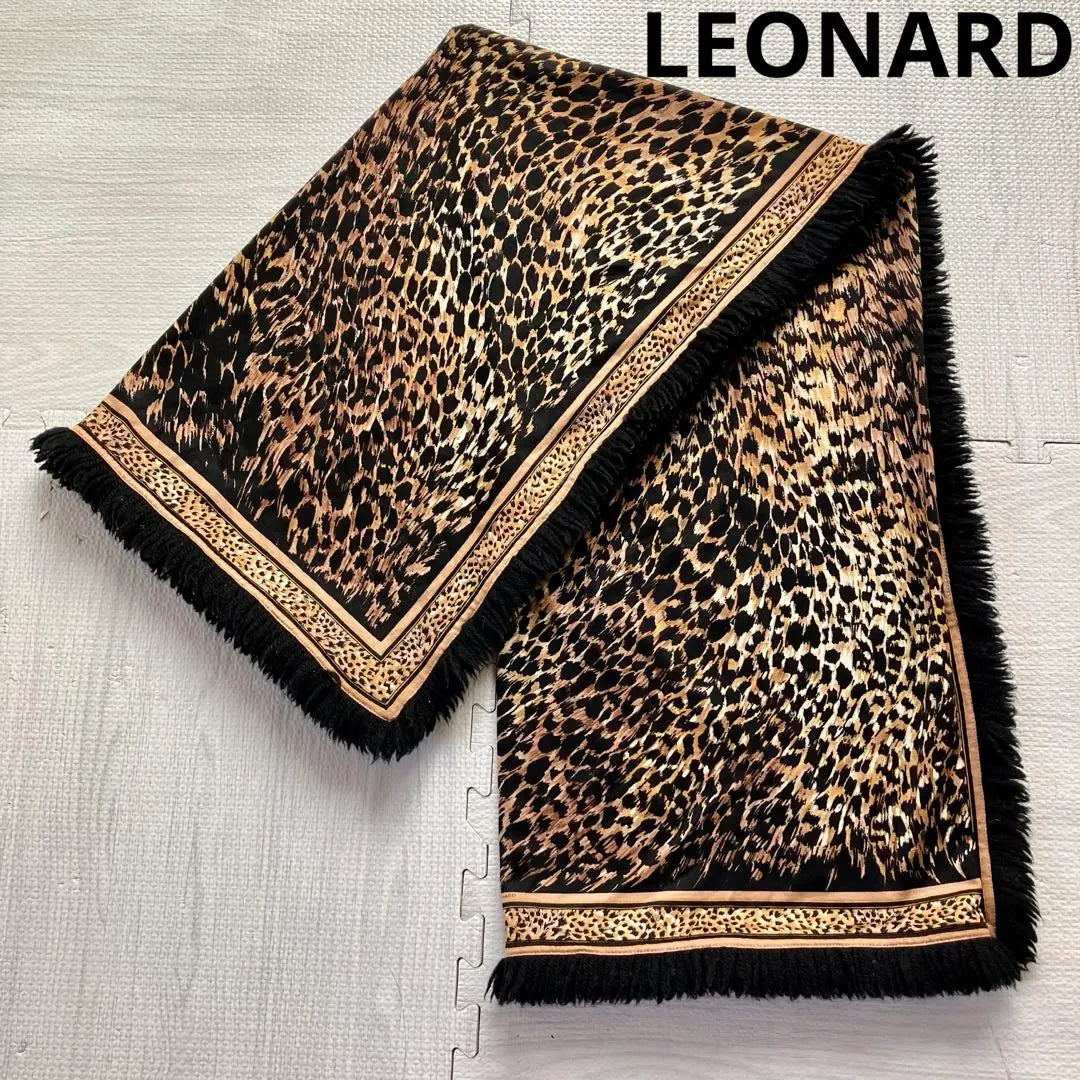 [Good condition] [Leonard] LEONARD Large shawl stole, leopard print, leopard | 【良品】【レオナール】LEONARD 大判ショールストール ヒョウ柄 レオパード