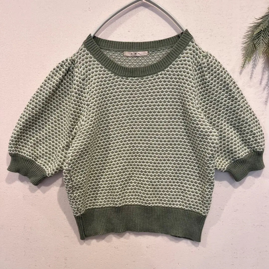 1127 [EMS EMSEXCITE] Short Sleeve Knit F Pattern -pattern Green Puff Sleeve