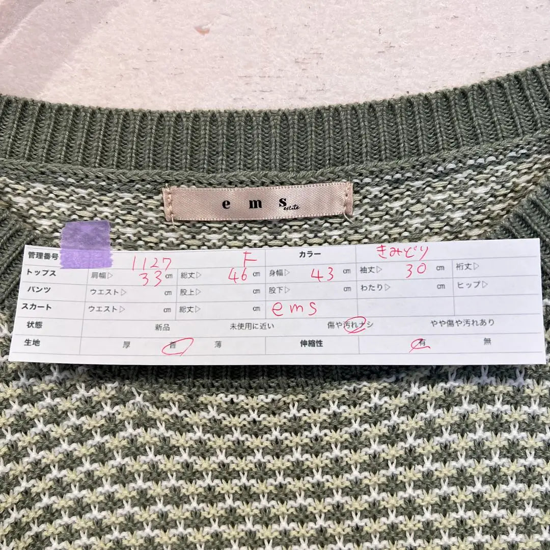 1127 [EMS EMSEXCITE] Short Sleeve Knit F Pattern -pattern Green Puff Sleeve