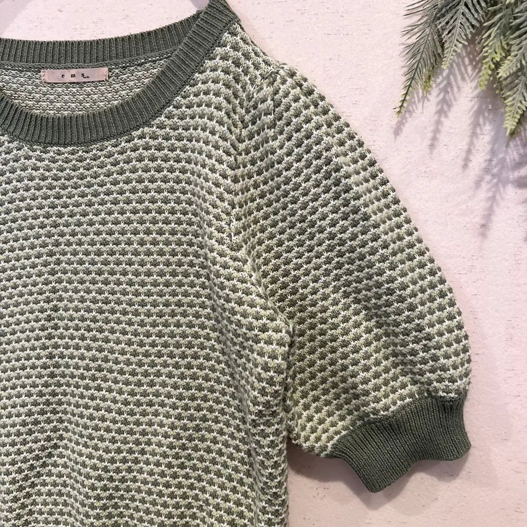 1127 [EMS EMSEXCITE] Short Sleeve Knit F Pattern -pattern Green Puff Sleeve