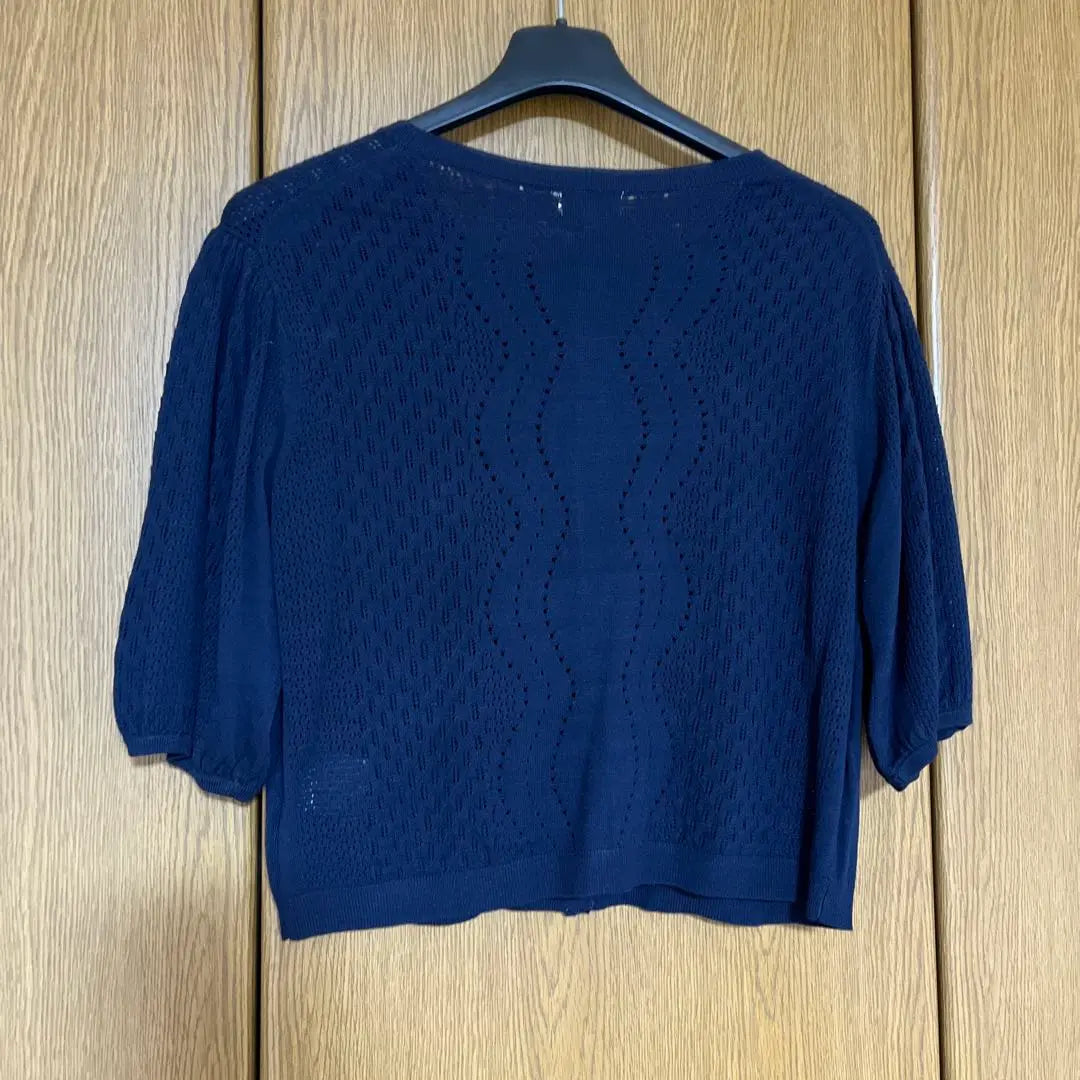 New Bomel Three Navy Openwork Knit Short Sleeve Cardigan