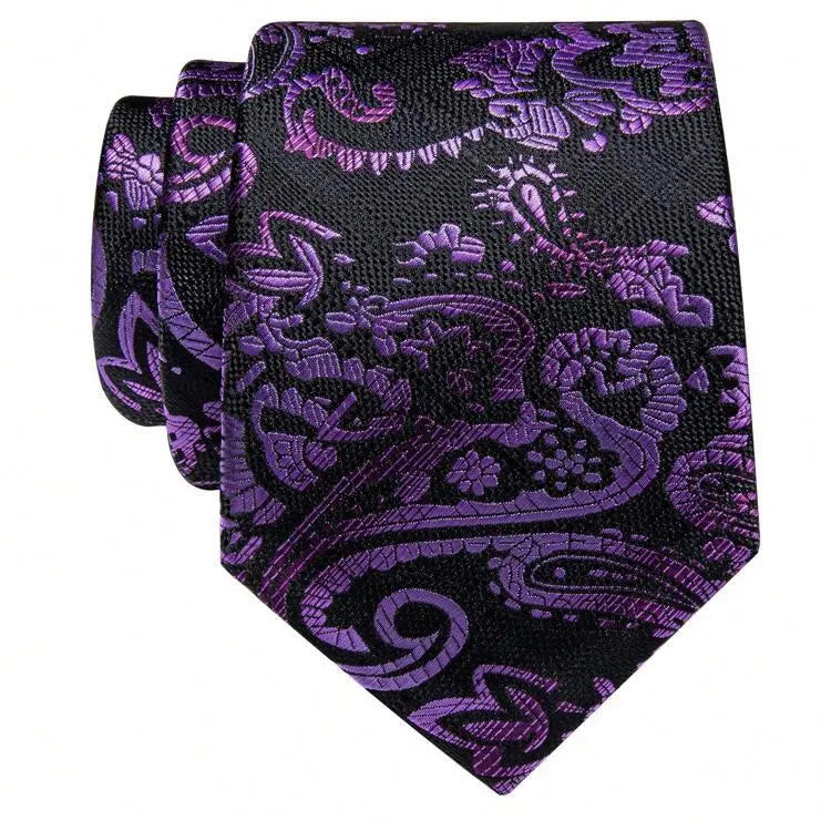 [Recommended product] Silk tie, plant pattern, purple