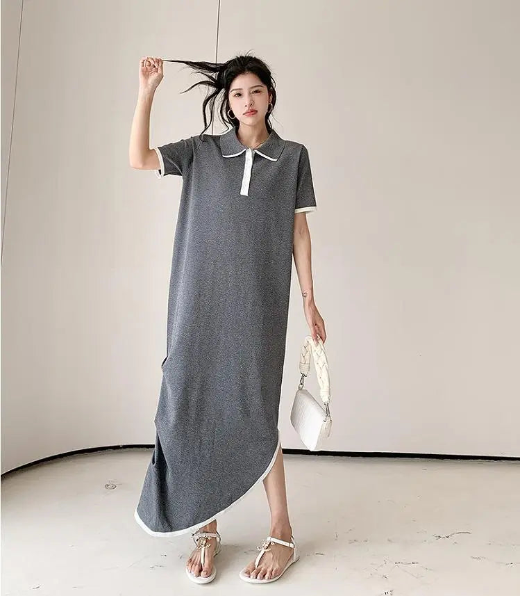 Large size women's long dress, spring, summer, autumn, new, short sleeves