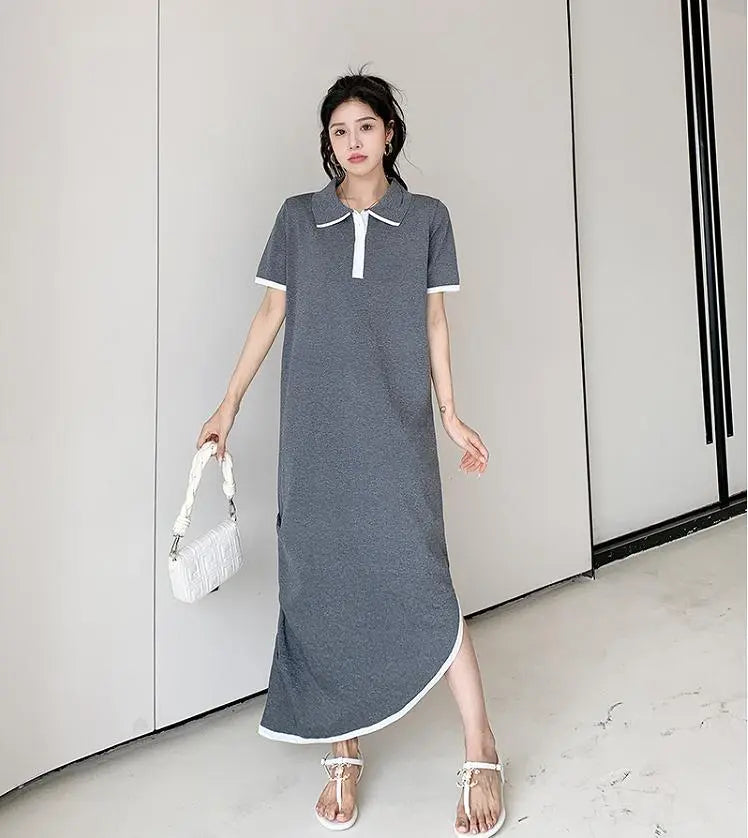 Large size women's long dress, spring, summer, autumn, new, short sleeves