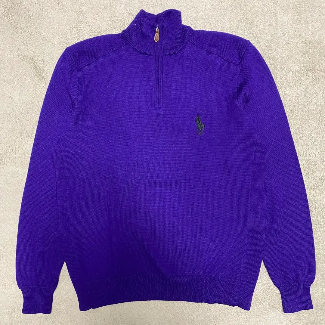 [Raro] POLO GOLF Jersey de punto con media cremallera y bordado de lana merino en color morado