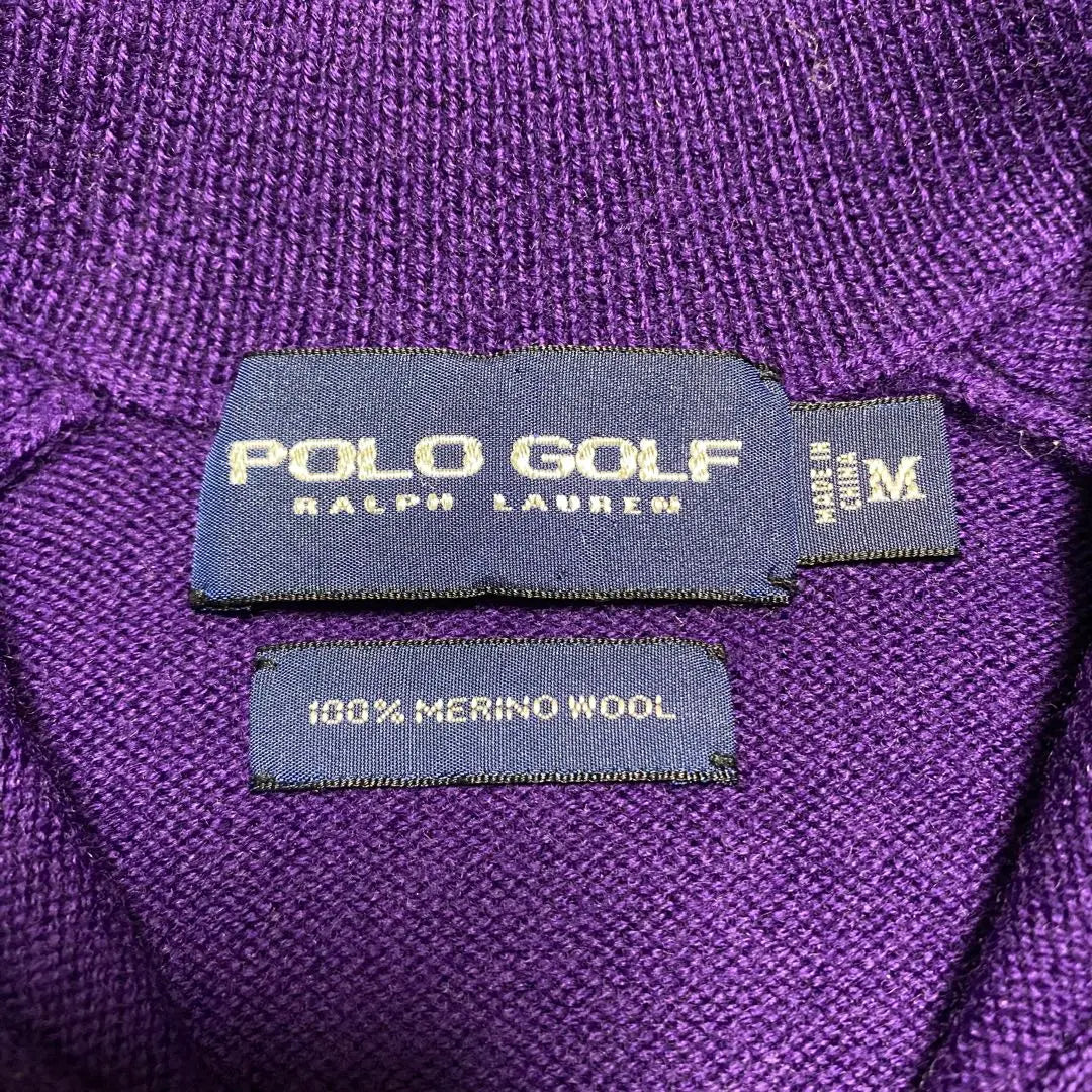 [Raro] POLO GOLF Jersey de punto con media cremallera y bordado de lana merino en color morado