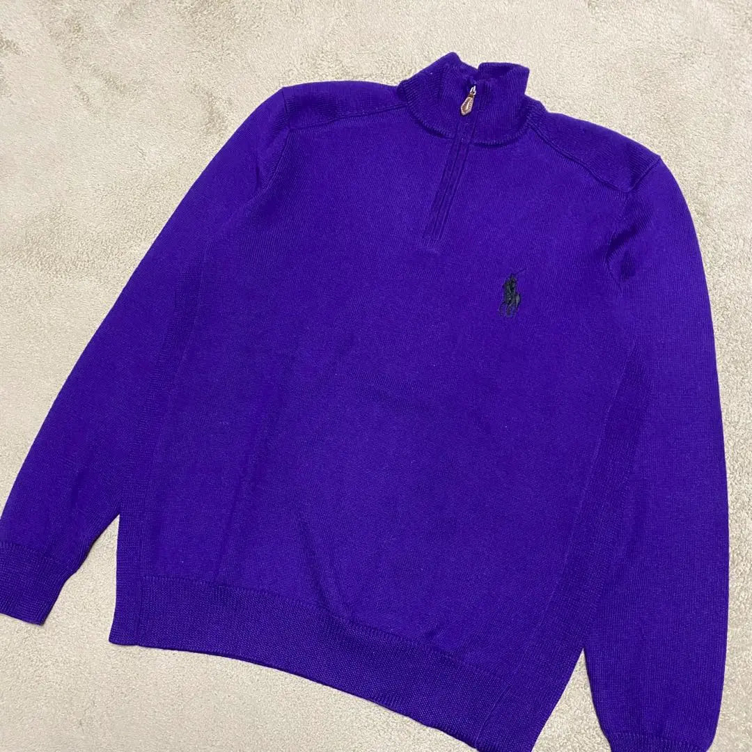 [Rare] POLO GOLF Merino Wool Embroidered Half Zip Knit Purple