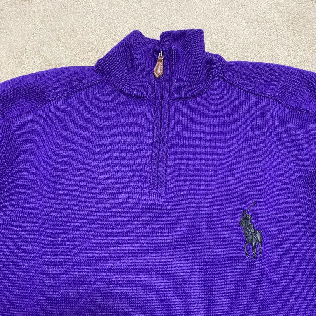 [Rare] POLO GOLF Merino Wool Embroidered Half Zip Knit Purple