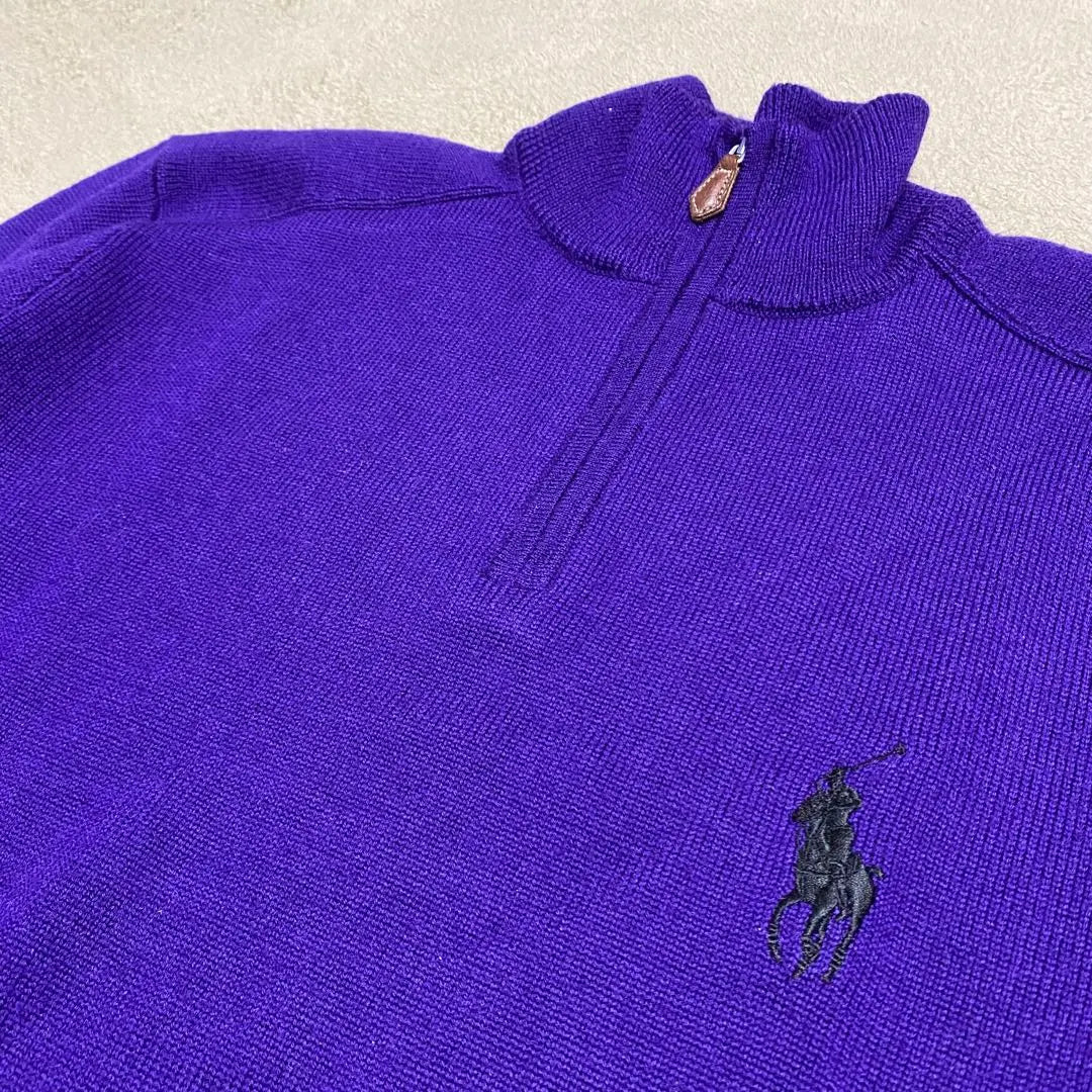 [Rare] POLO GOLF Merino Wool Embroidered Half Zip Knit Purple