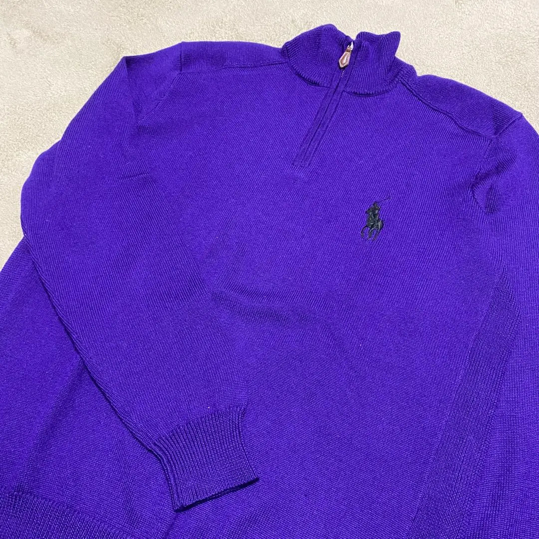 [Rare] POLO GOLF Merino Wool Embroidered Half Zip Knit Purple