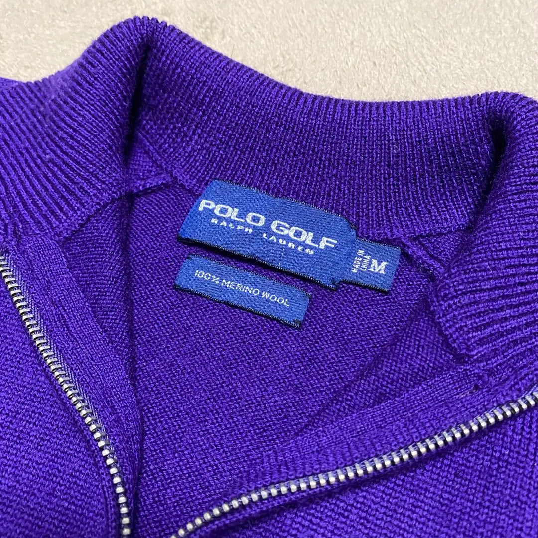 [Rare] POLO GOLF Merino Wool Embroidered Half Zip Knit Purple