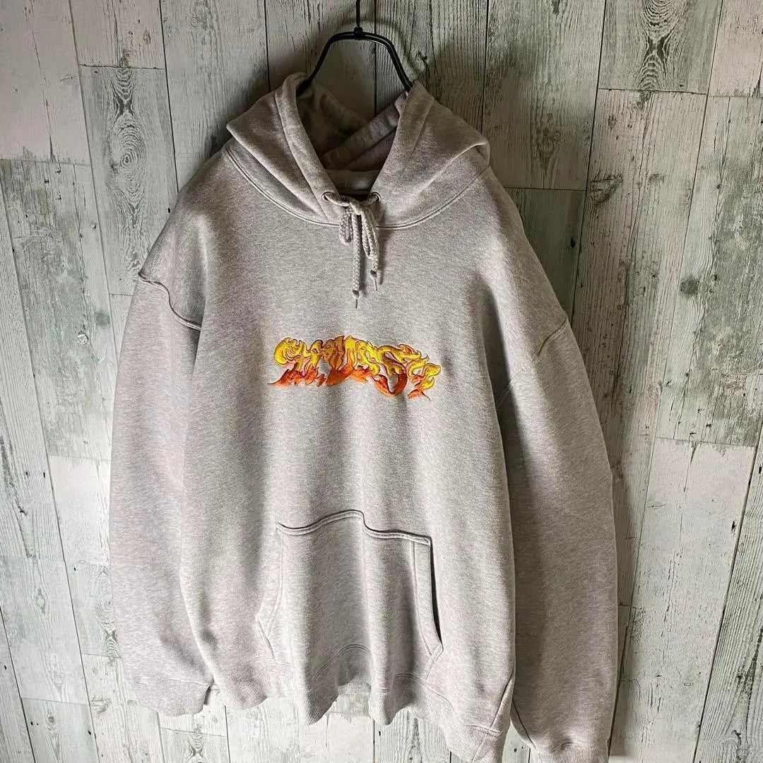 [※Rare] Stussy★Fire Embroidered Logo Sweatshirt Hoodie Gray XL②