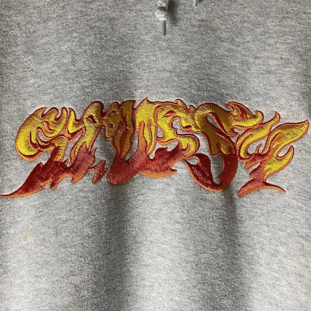 [※Rare] Stussy★Fire Embroidered Logo Sweatshirt Hoodie Gray XL②