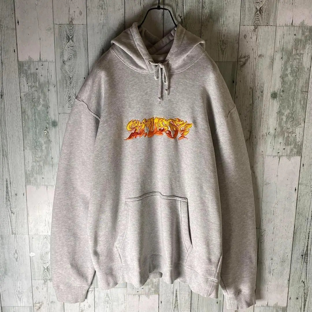 [※Rare] Stussy★Fire Embroidered Logo Sweatshirt Hoodie Gray XL②