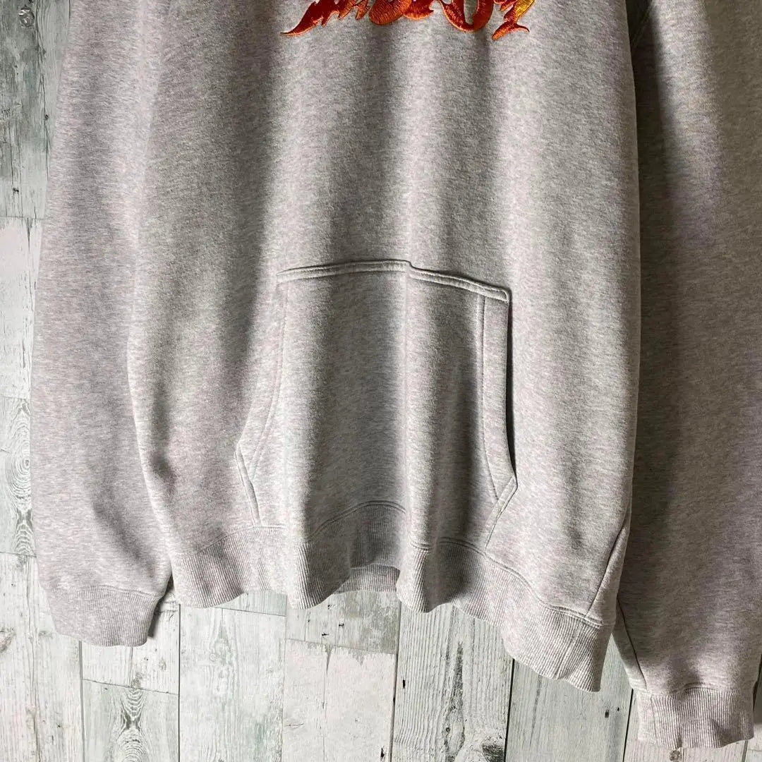 [※Rare] Stussy★Fire Embroidered Logo Sweatshirt Hoodie Gray XL②