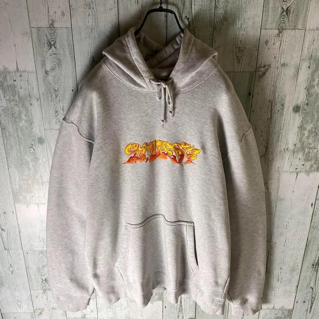 [※Rare] Stussy★Fire Embroidered Logo Sweatshirt Hoodie Gray XL②