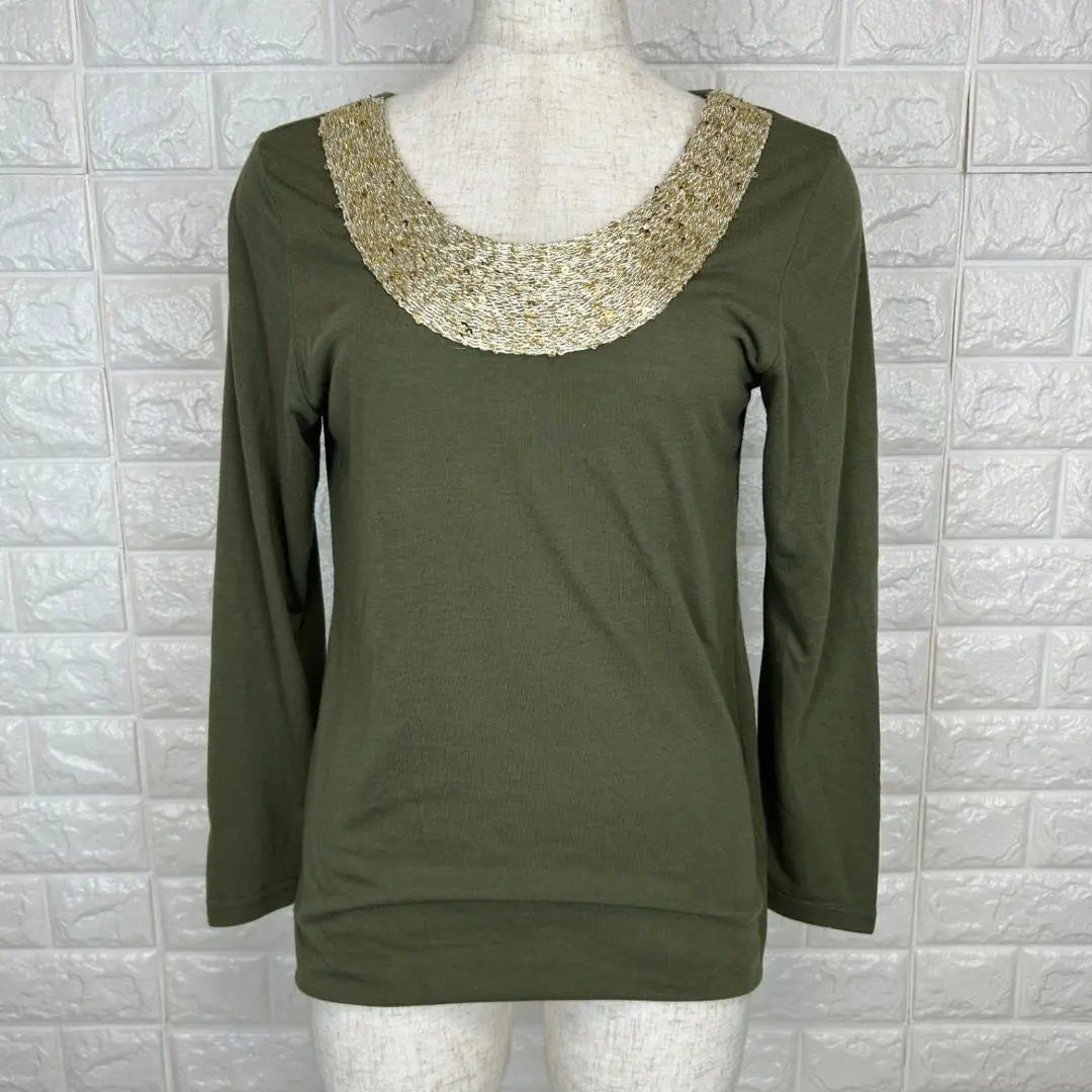 Discoat M Bijou Long Sleeve Cut and Sewn Khaki Sequins A1271