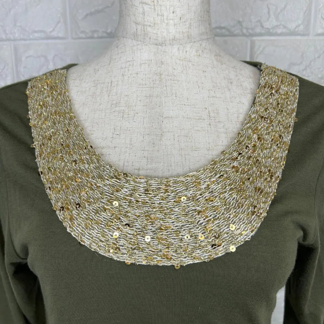 Discoat M Bijou Long Sleeve Cut and Sewn Khaki Sequins A1271