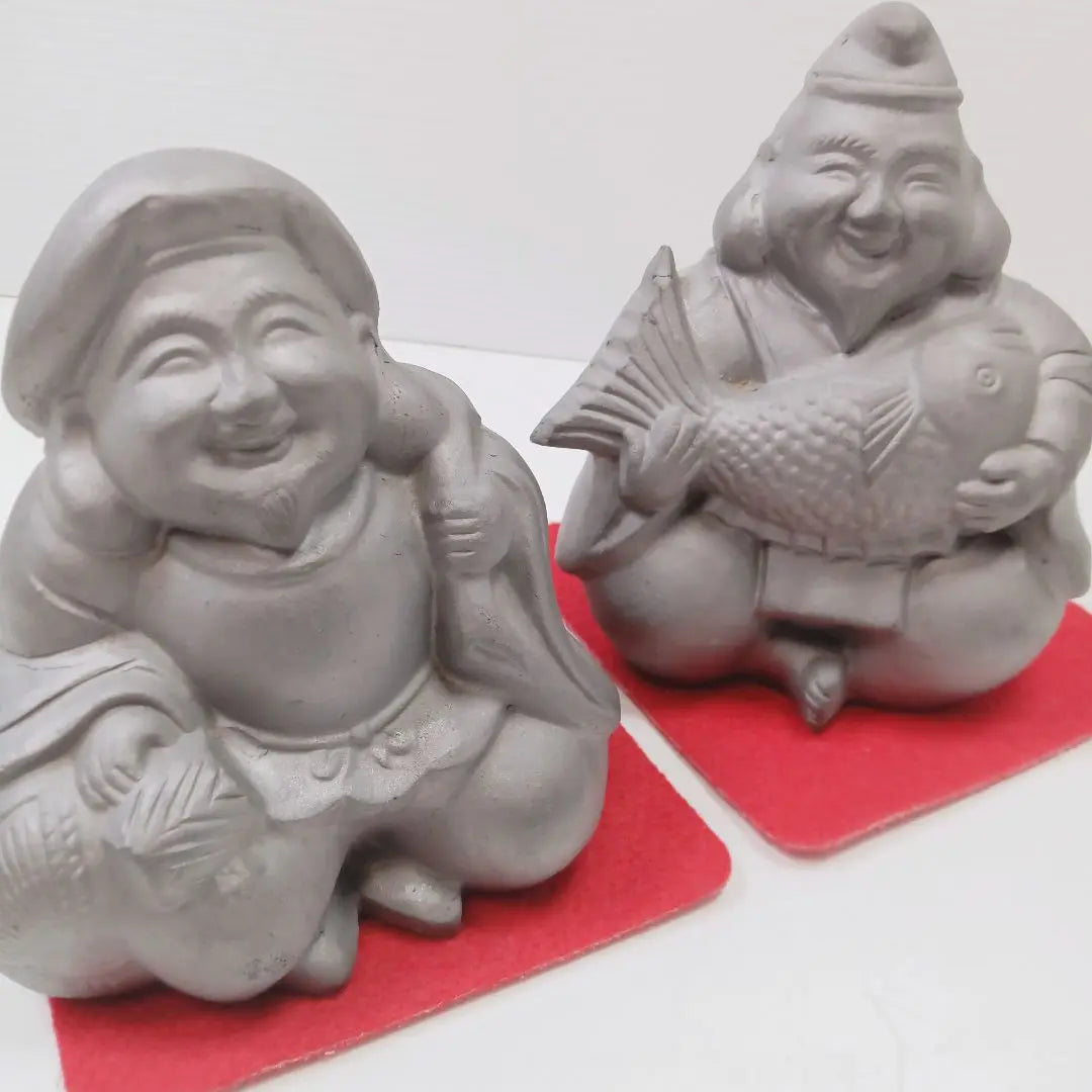 P Oguro -sama Ebisu -like lucky figurine figurines in the family family safety business prosperity | P 大黒様 恵比寿様 縁起物 置物 在銘 友山 家内安全 商売繁盛