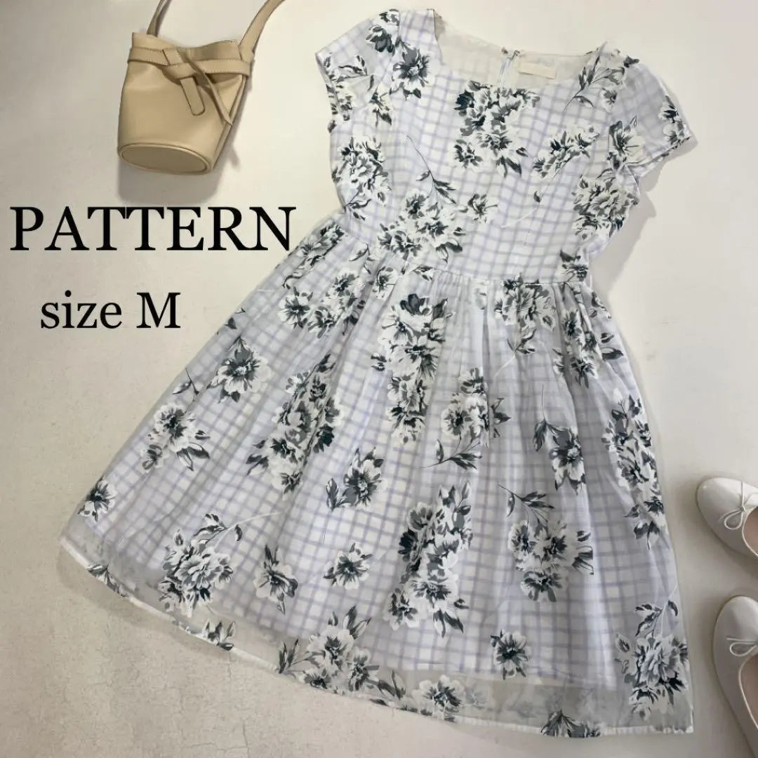 Pattern Fiona short sleeve floral pattern check sheer dress Spring / summer M | パターンフィオナ　半袖　花柄　チェック　シアー　ワンピース　春　夏　M