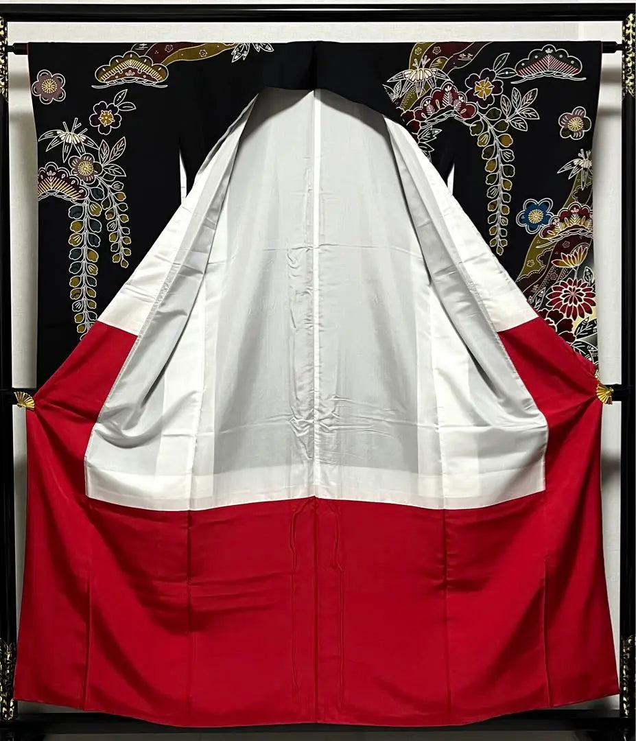 ④⑧⑨ Furisode, Kyoto Bingata, Yamato-made, black background, pure silk, kimono, super beautiful