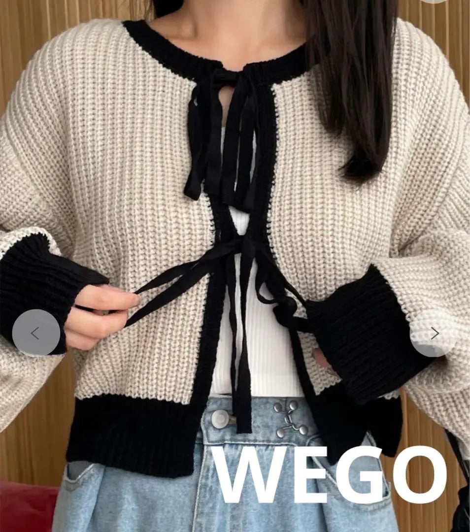 WEGO Ribbon 2WAY Cardigan 2 Colors Color Scheme Beige x Black F