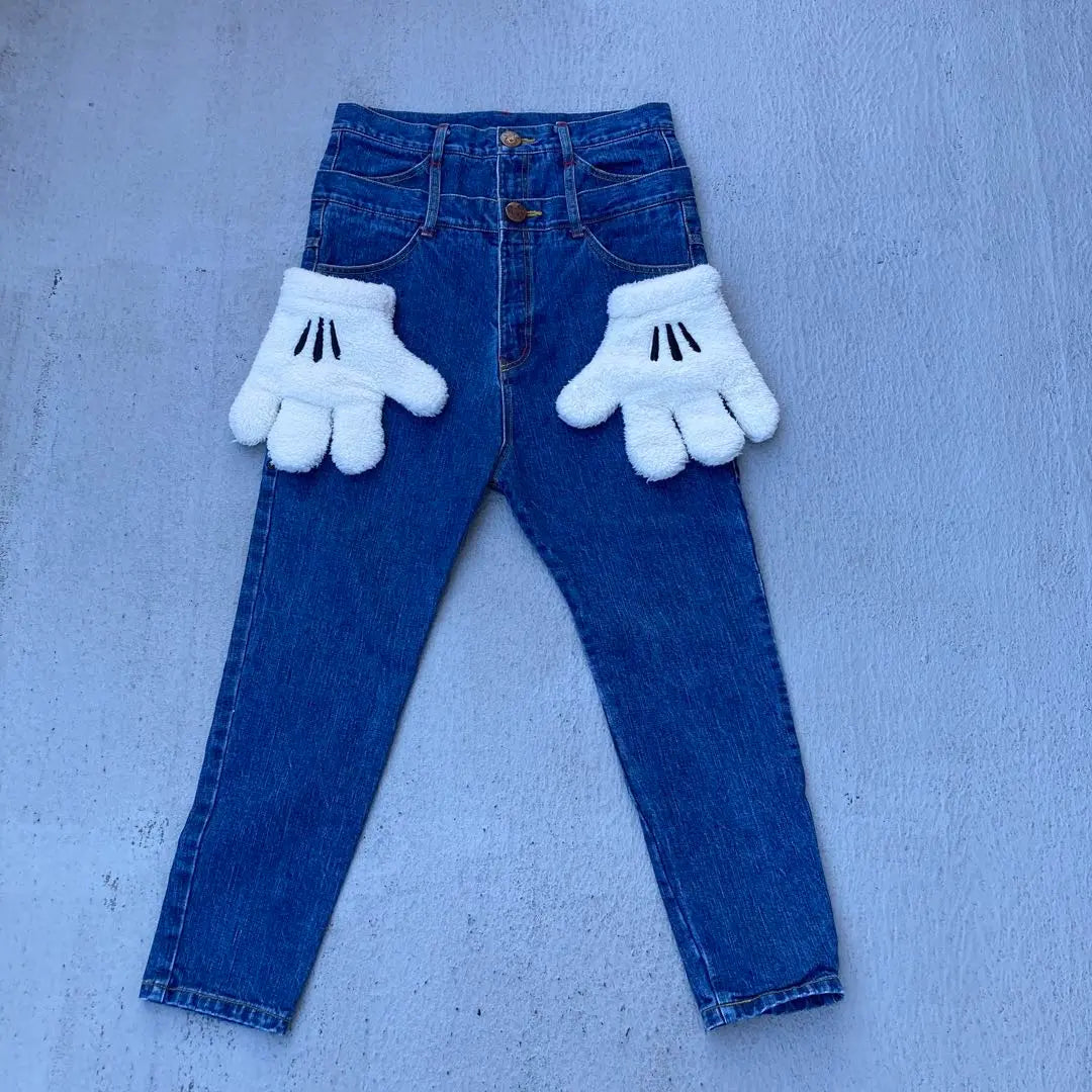 Disney denim pants, double waist, Mickey gloves, unique, old clothes