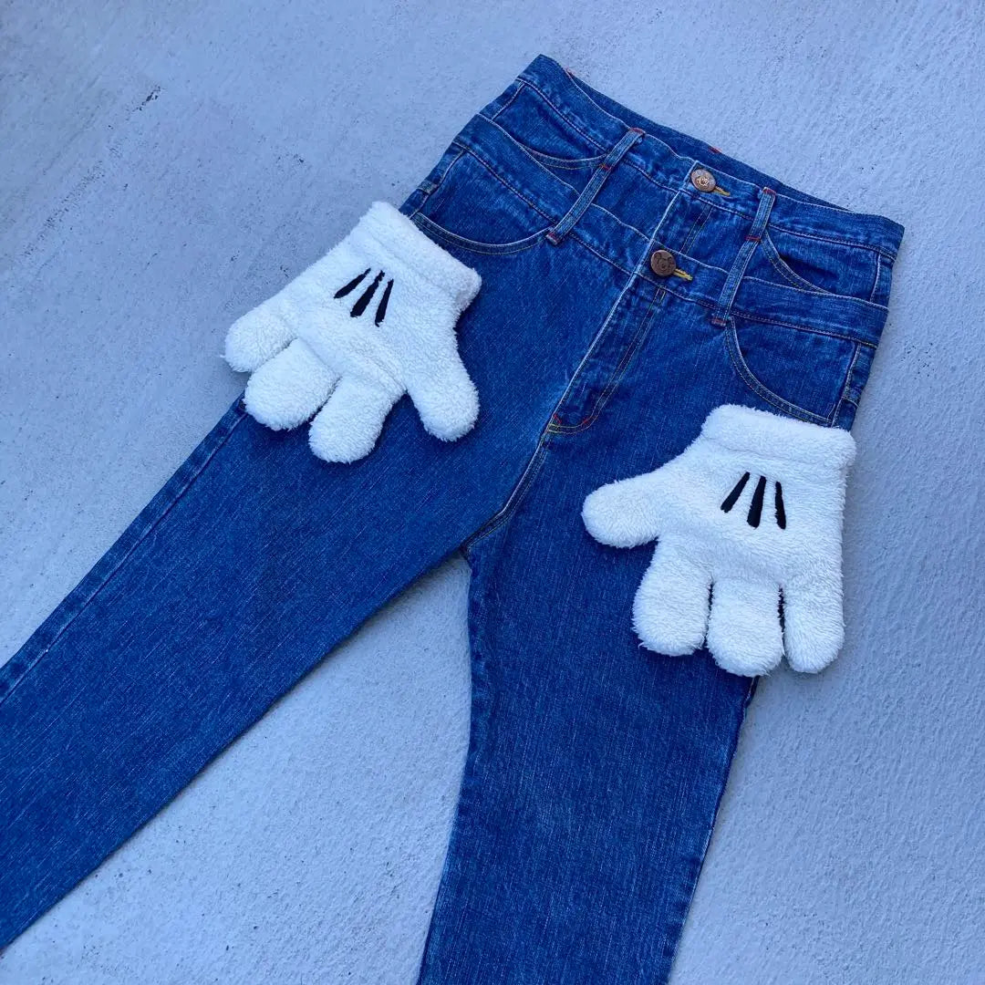 Disney denim pants, double waist, Mickey gloves, unique, old clothes