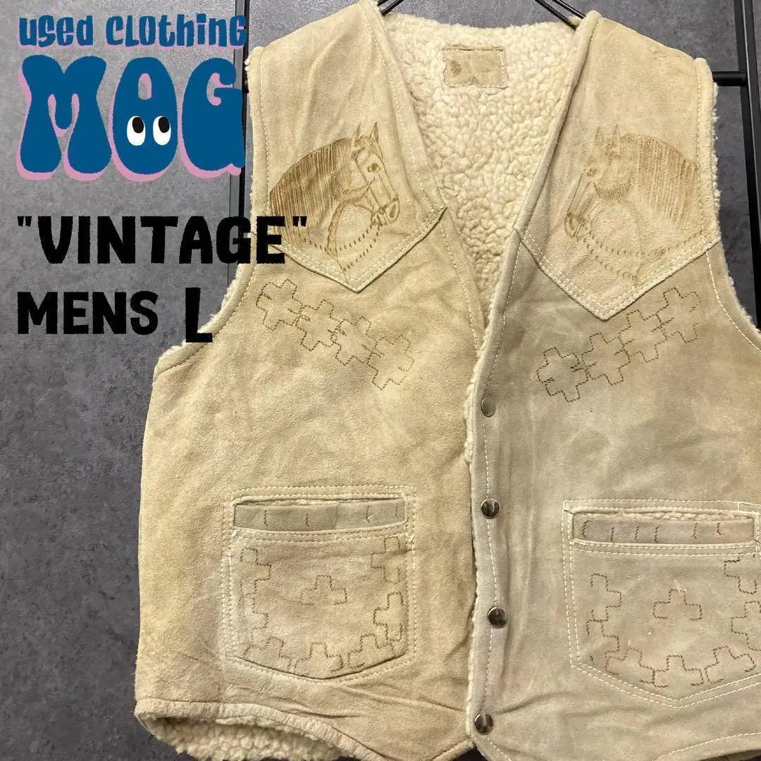 [Ropa vintage de EE. UU.] Chaleco estilo boa de cuero estilo western vintage para hombre, talla M