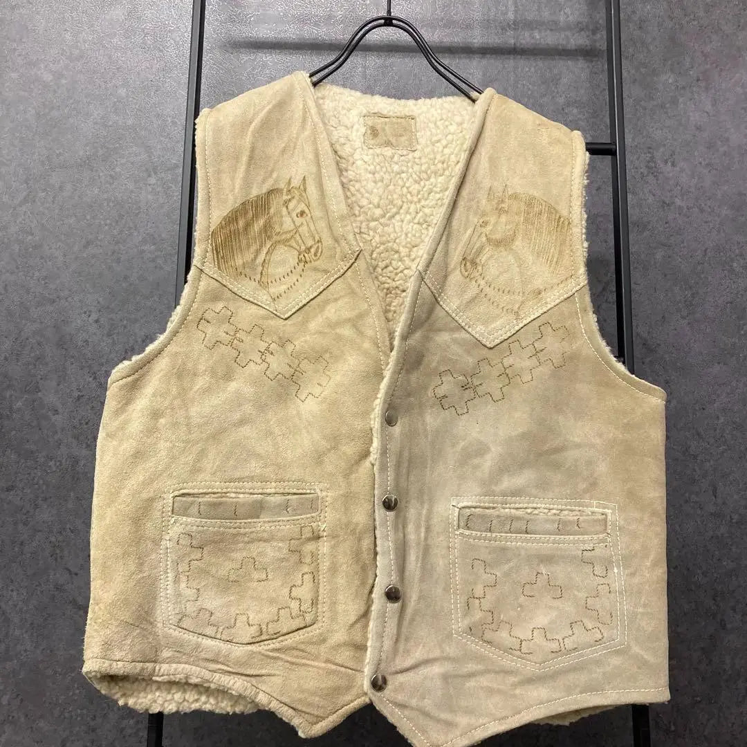 [US Vintage Clothing] Western Vintage Leather Boa Back Vest Men's M-L