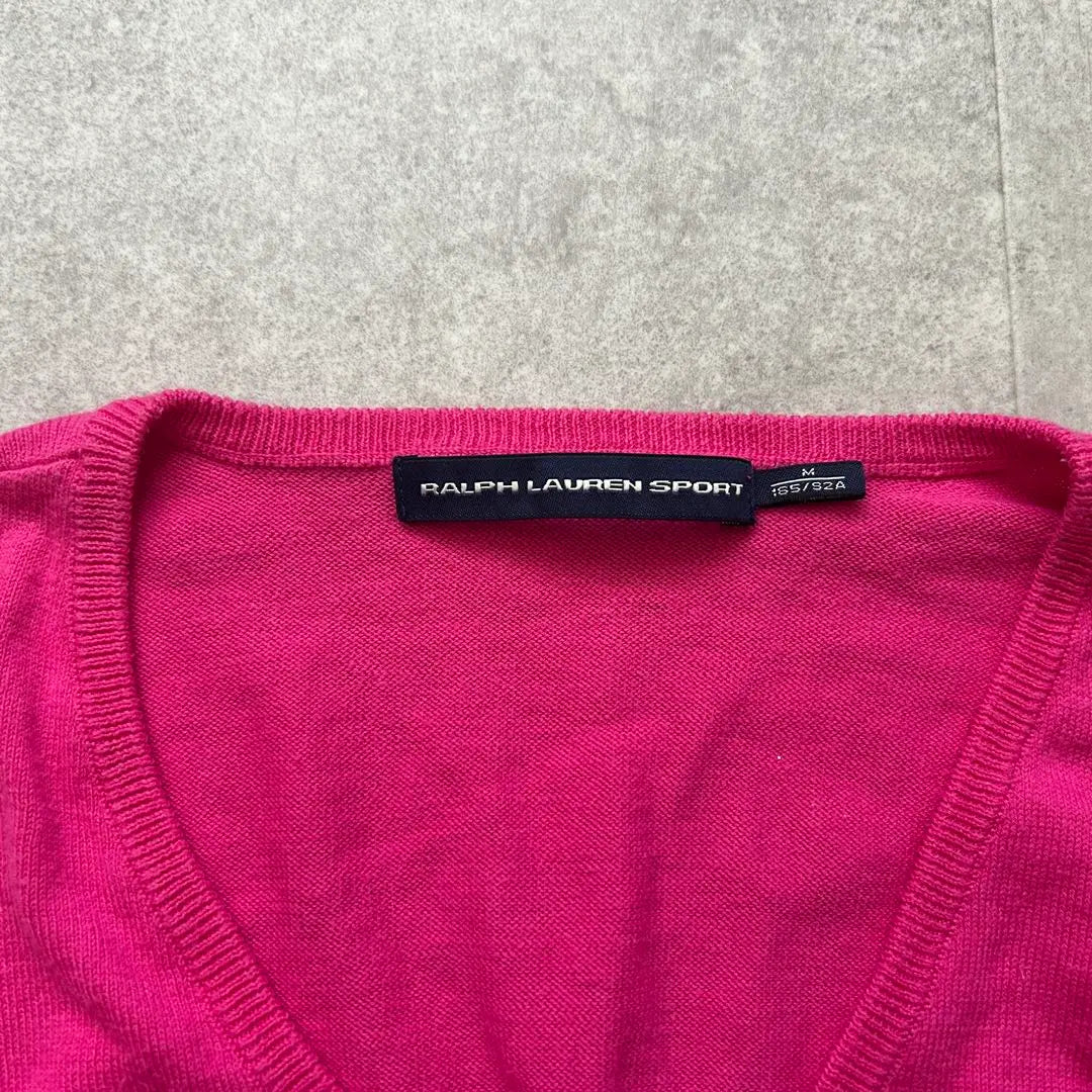 Ralph Lauren One-point Embroidery V-neck Knit M Pink Cotton Poly