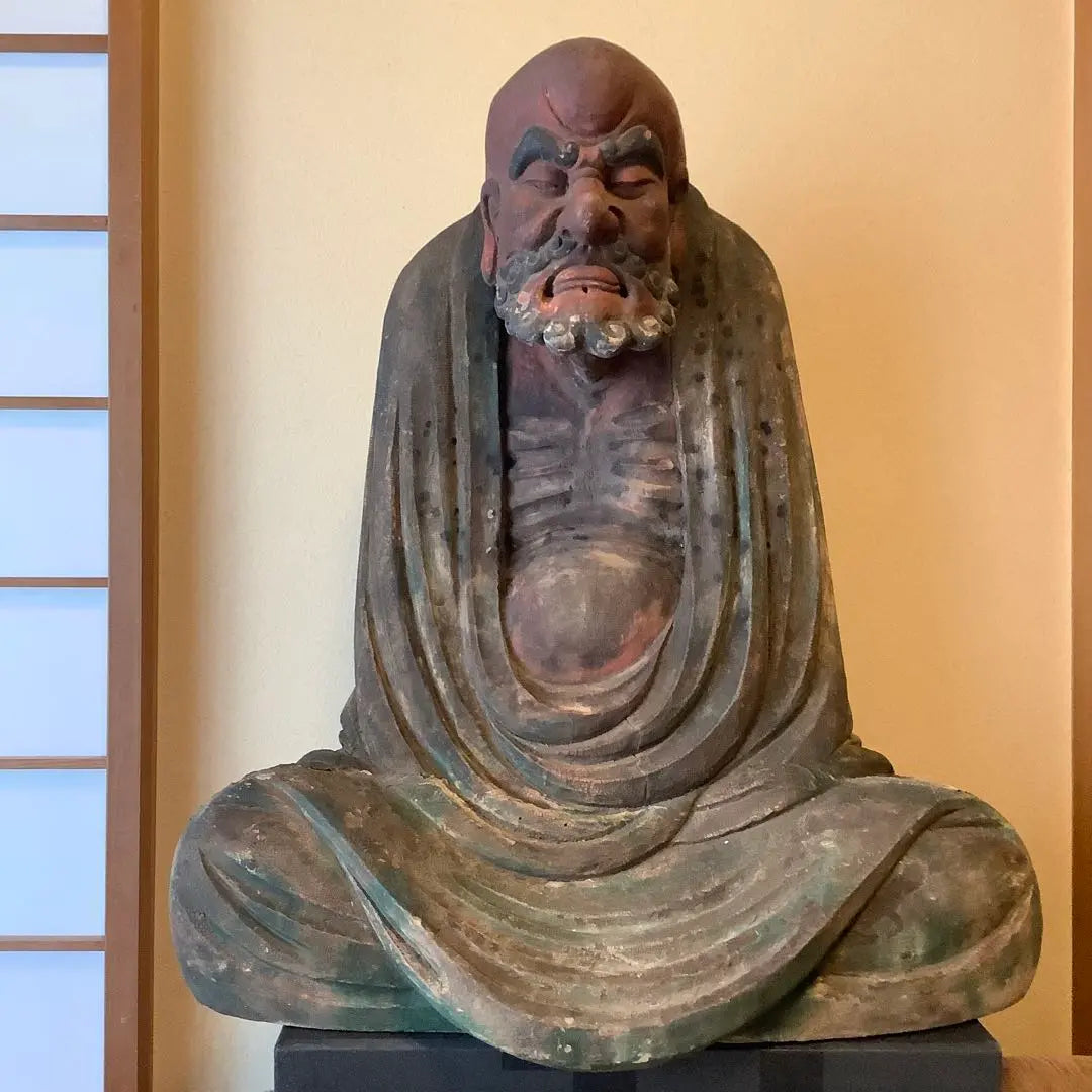 The Ming Dynasty of China's Zen spirit "Daruma Daishi, founder of Zen Buddhism" Bodhitara, meditation, zazen, enlightenment, offering, extra-large colored wood carving