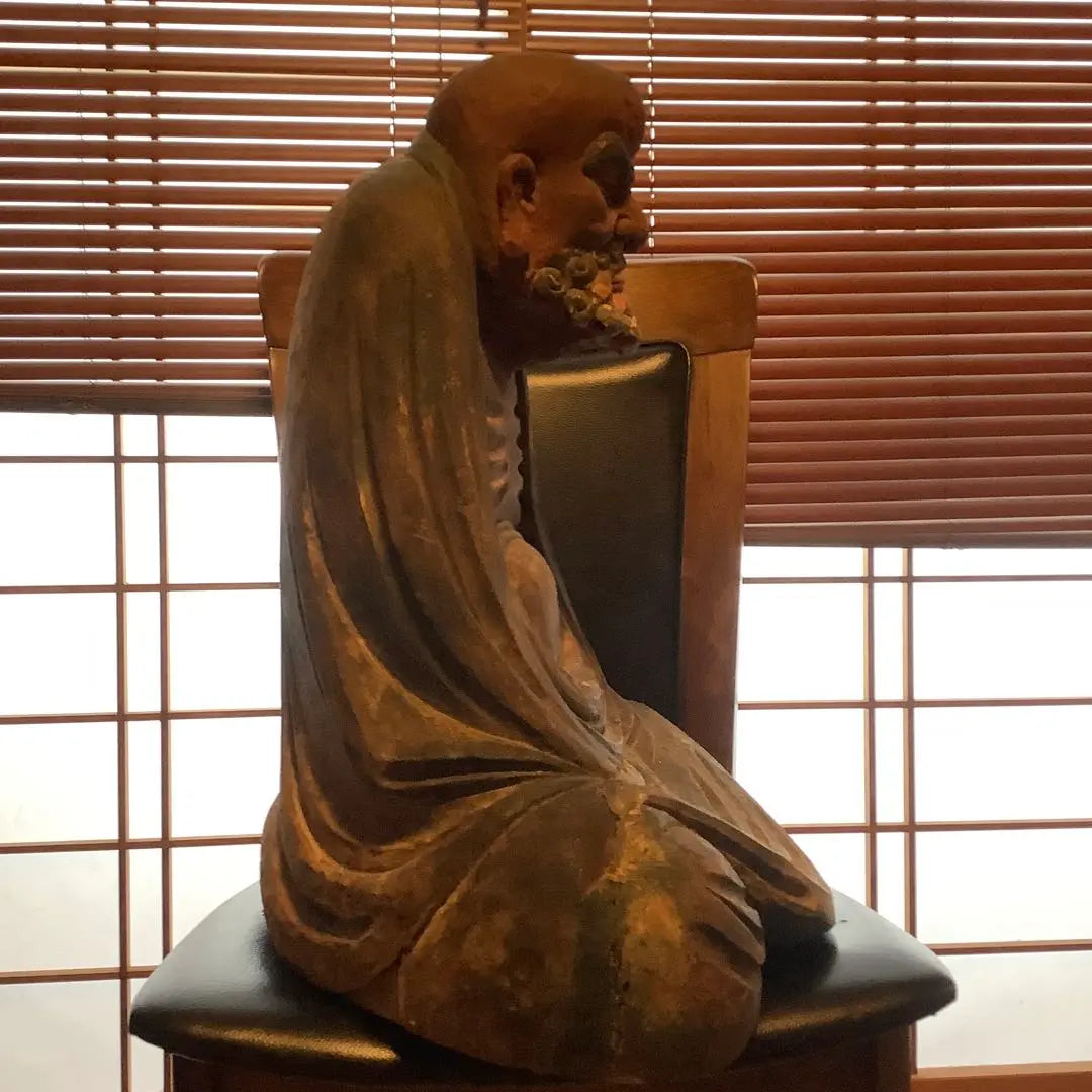 The Ming Dynasty of China's Zen spirit "Daruma Daishi, founder of Zen Buddhism" Bodhitara, meditation, zazen, enlightenment, offering, extra-large colored wood carving