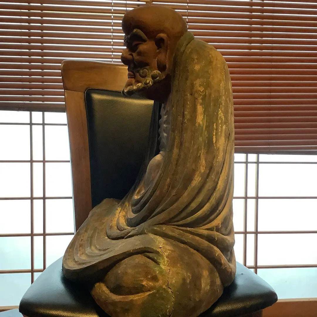 The Ming Dynasty of China's Zen spirit "Daruma Daishi, founder of Zen Buddhism" Bodhitara, meditation, zazen, enlightenment, offering, extra-large colored wood carving