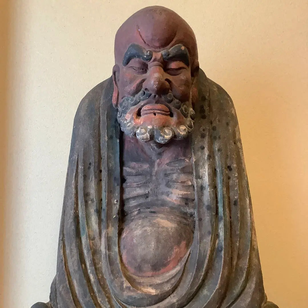 The Ming Dynasty of China's Zen spirit "Daruma Daishi, founder of Zen Buddhism" Bodhitara, meditation, zazen, enlightenment, offering, extra-large colored wood carving