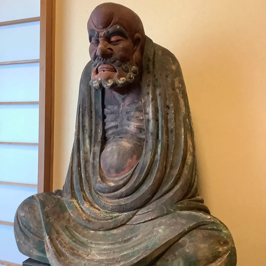 The Ming Dynasty of China's Zen spirit "Daruma Daishi, founder of Zen Buddhism" Bodhitara, meditation, zazen, enlightenment, offering, extra-large colored wood carving