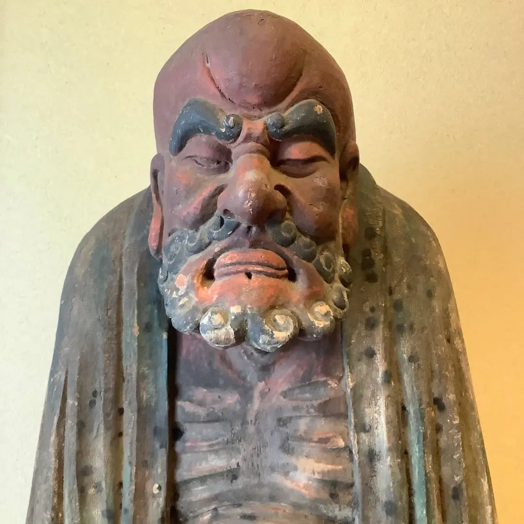 The Ming Dynasty of China's Zen spirit "Daruma Daishi, founder of Zen Buddhism" Bodhitara, meditation, zazen, enlightenment, offering, extra-large colored wood carving