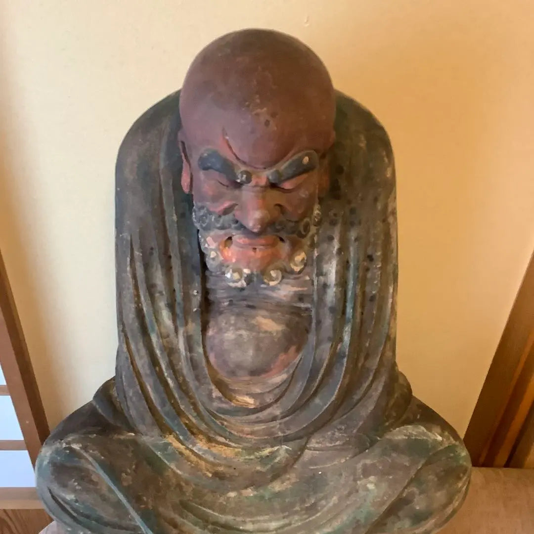 The Ming Dynasty of China's Zen spirit "Daruma Daishi, founder of Zen Buddhism" Bodhitara, meditation, zazen, enlightenment, offering, extra-large colored wood carving