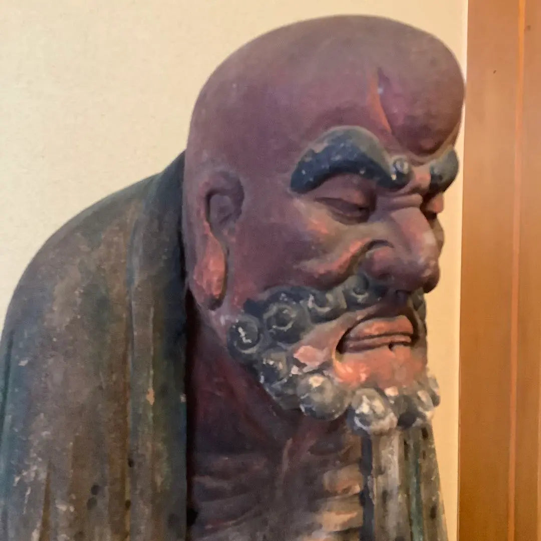 The Ming Dynasty of China's Zen spirit "Daruma Daishi, founder of Zen Buddhism" Bodhitara, meditation, zazen, enlightenment, offering, extra-large colored wood carving