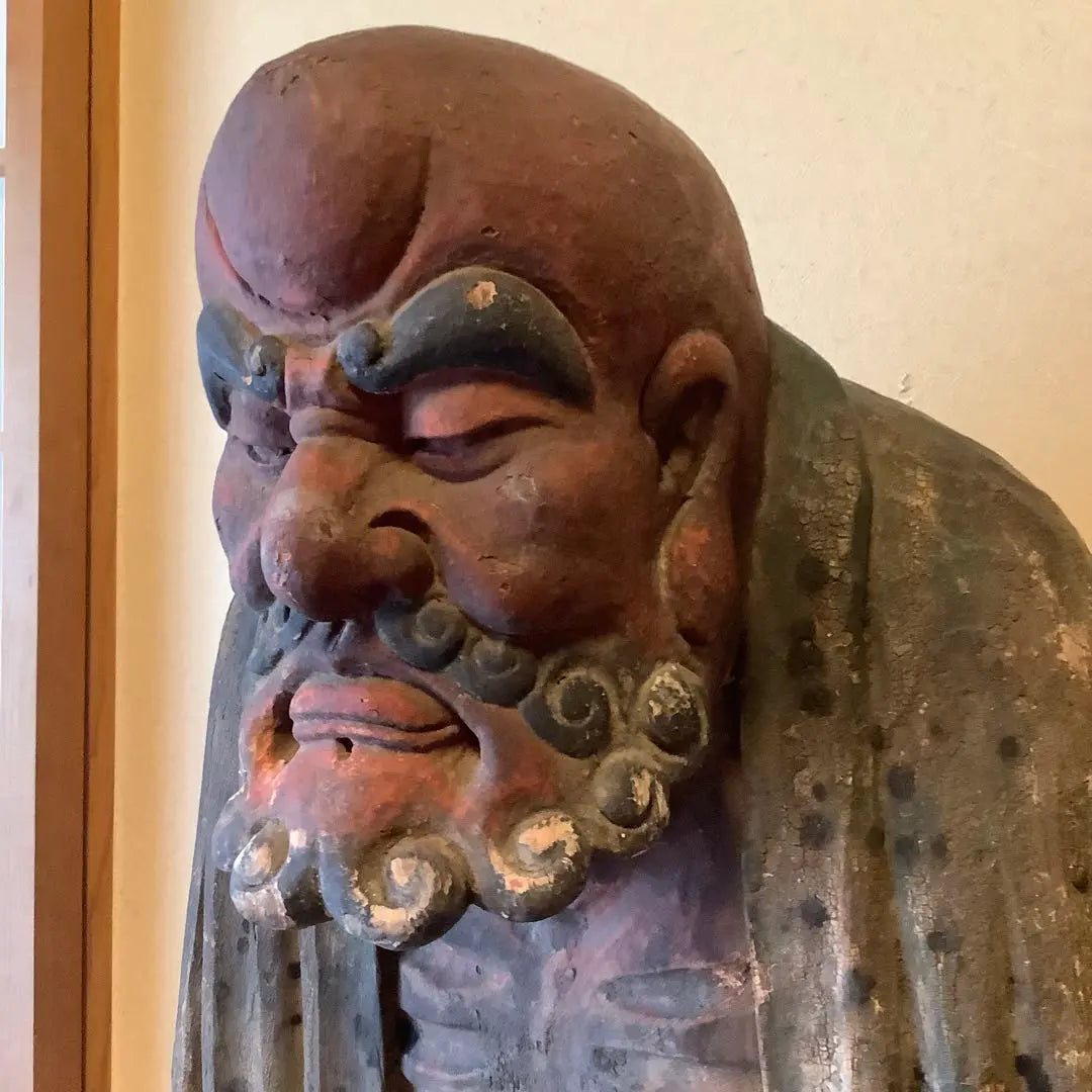 The Ming Dynasty of China's Zen spirit "Daruma Daishi, founder of Zen Buddhism" Bodhitara, meditation, zazen, enlightenment, offering, extra-large colored wood carving