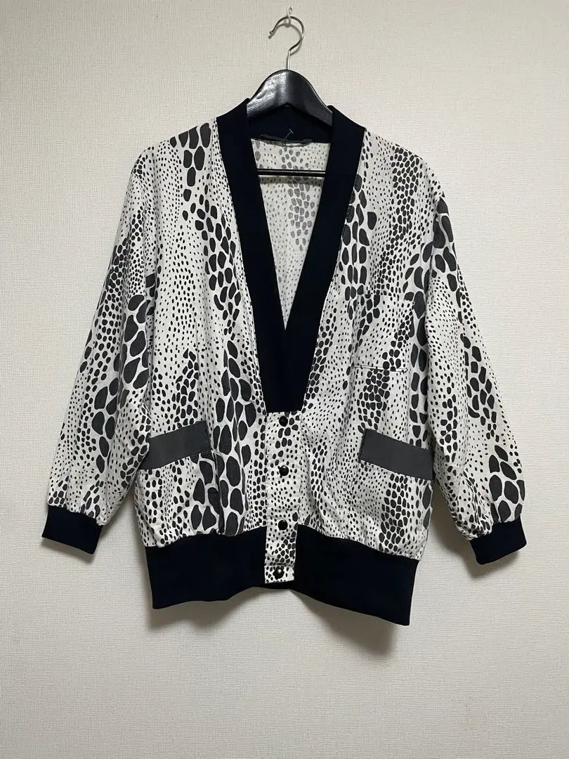 Vintage Animal Pattern Men's Cardigan White Black