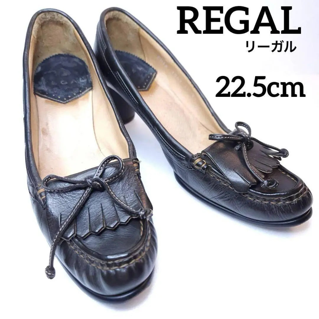 REGAL Moccasin Quilt Ribbon Pumps Black 22.5cm