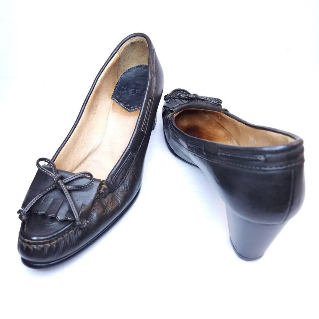 REGAL Moccasin Quilt Ribbon Pumps Black 22.5cm