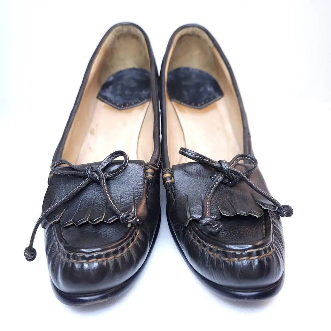 REGAL Moccasin Quilt Ribbon Pumps Black 22.5cm