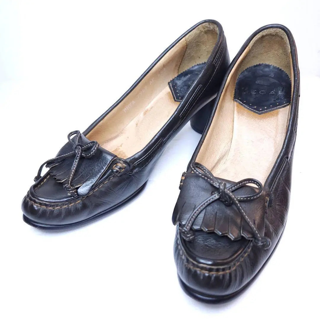 REGAL Moccasin Quilt Ribbon Pumps Black 22.5cm