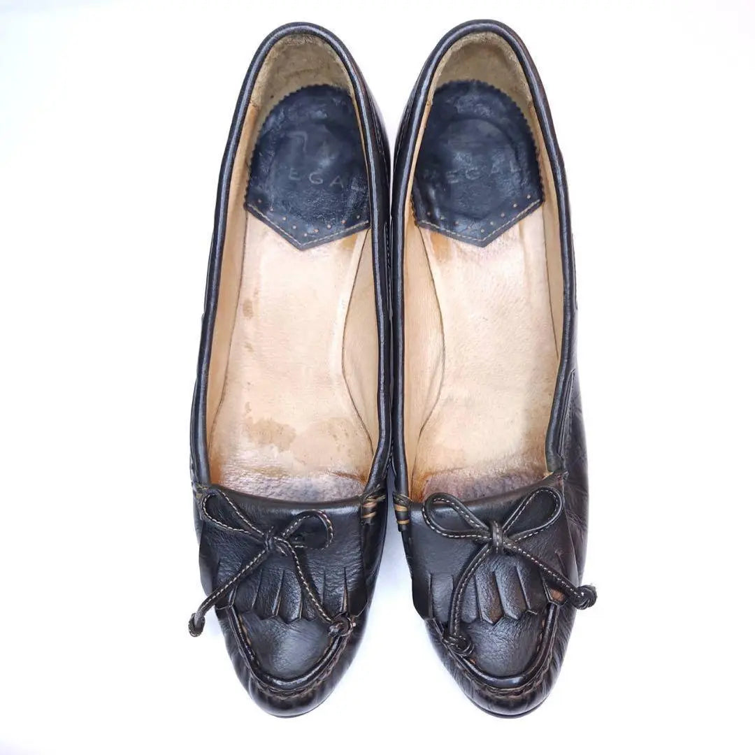 REGAL Moccasin Quilt Ribbon Pumps Black 22.5cm