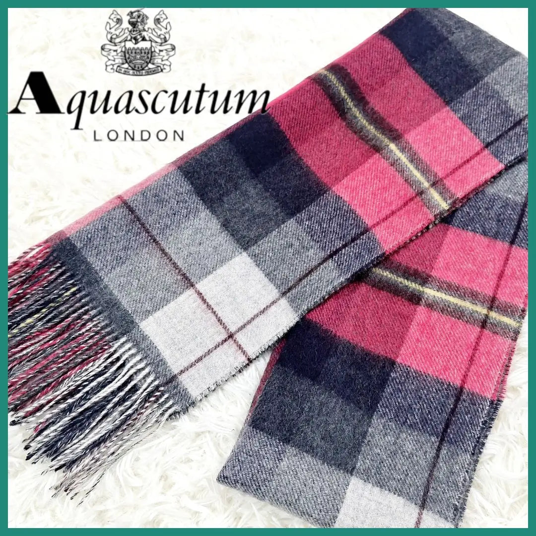 ★ Beautiful goods ★ Aqua Scutam Cashmere River Sibbler Muffler Check Pattern