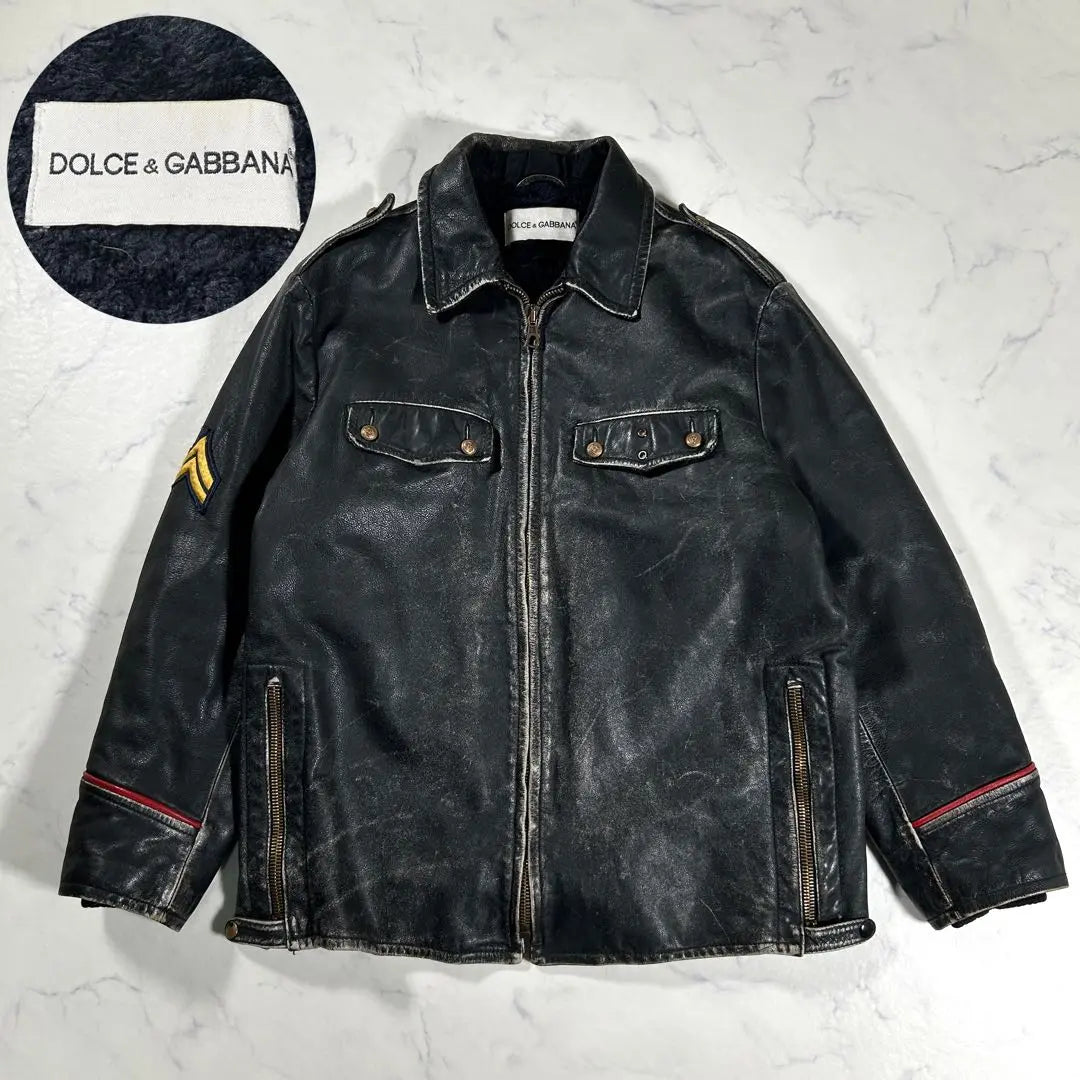 [Raro] Chaqueta de cuero DOLCE &amp; GABBANA de los años 90 con efecto desvanecido